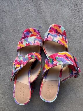 Alex Marie Multicolor Floral Pattern Buckle Mules